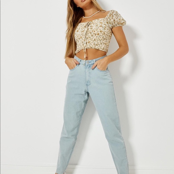 MISSGUIDED yellow ditsy chiffon shirred waist blouse - Picture 4 of 4